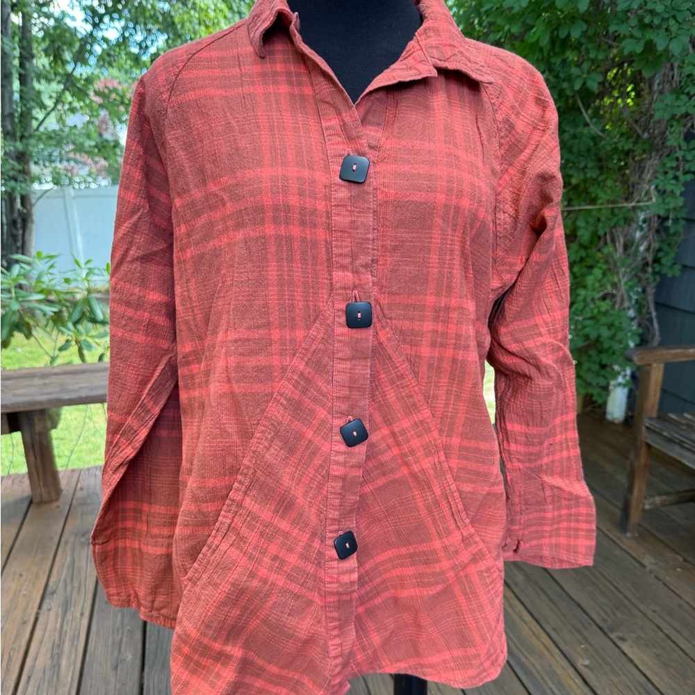 Mill Valley Clothing Co Trumpet Big Shirt Red Plaid Linen Blend Button Up Medium